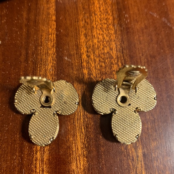 80’s TRIPLE CABOCHON OPAL AND AMBER LOOK EARRINGS - Picture 9 of 12